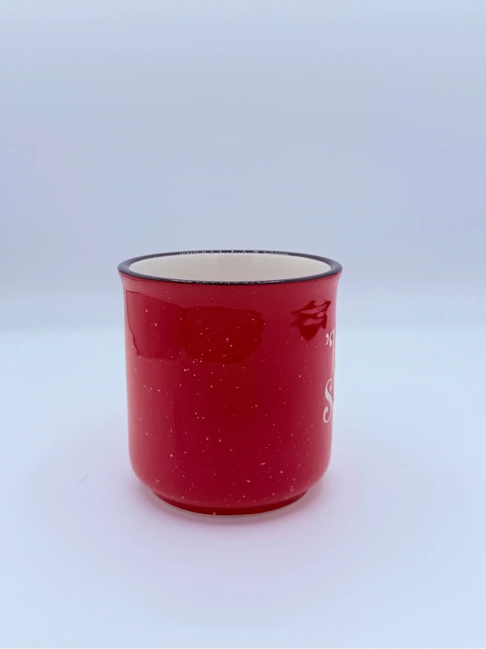 Tis The Season Red Speckled Ceramic Christmas Coffee Mug Black Rim 16 oz